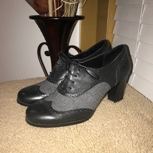 Croft & Barrow Black Leather & Wool Fabric Heels